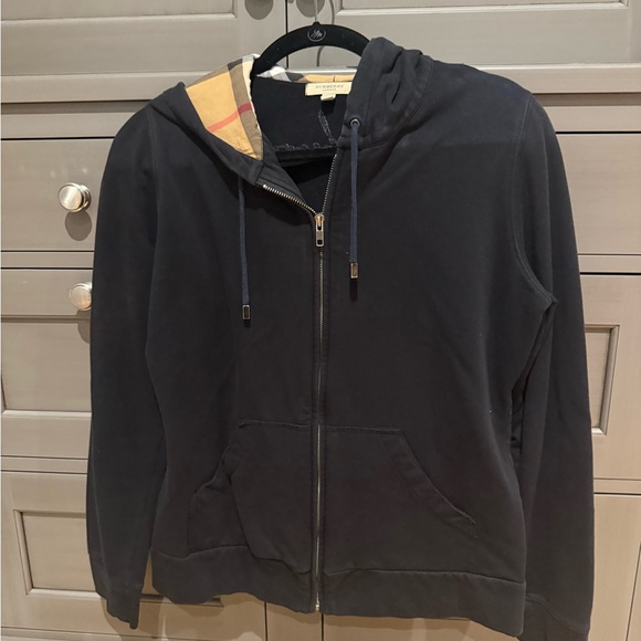 Burberry London Black and Plaid Zip Up Hoodie Womens Large - Picture 2 of 6
